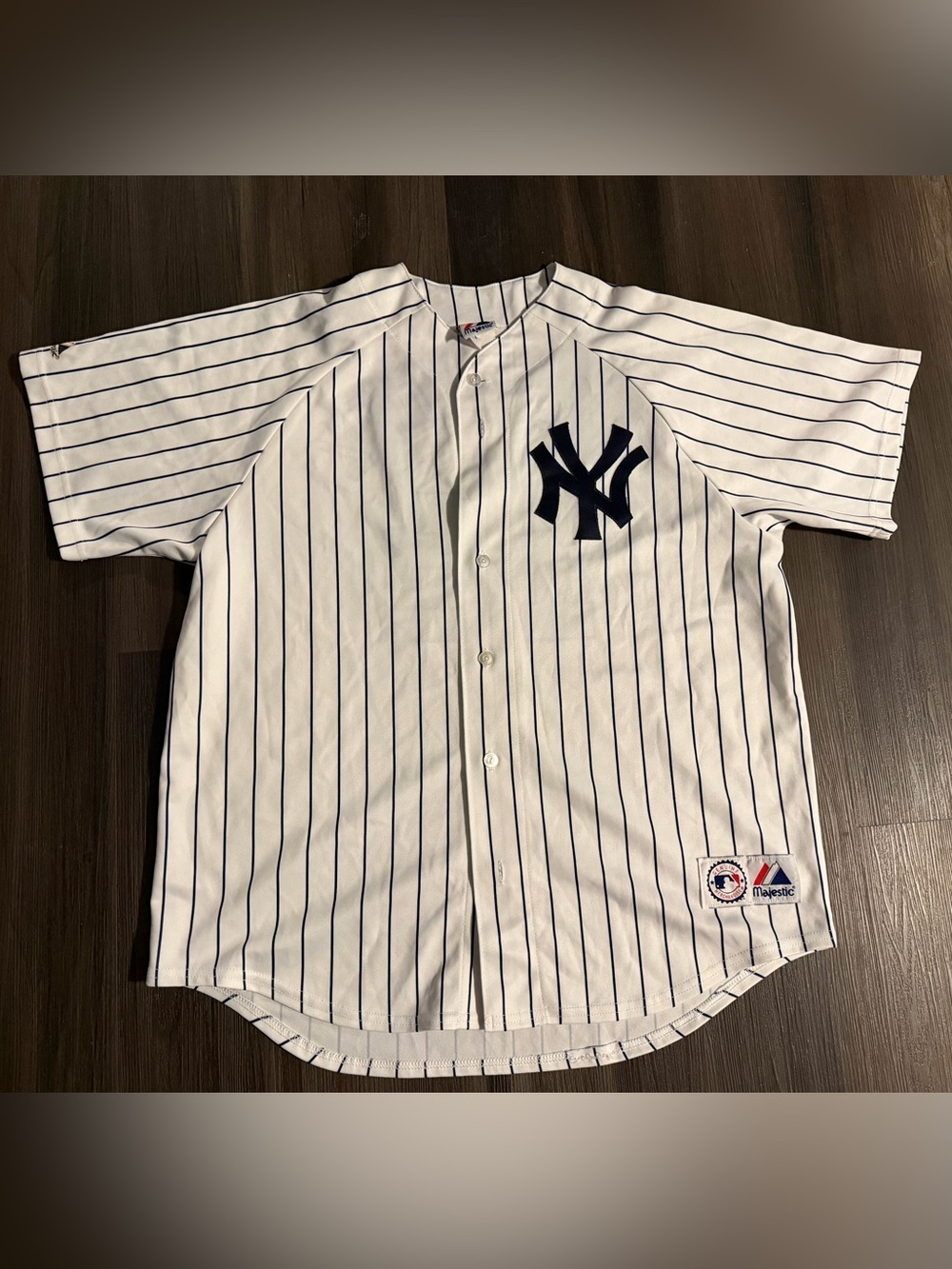 New York Yankees Majestic Pinstripe Jersey - White/Navy